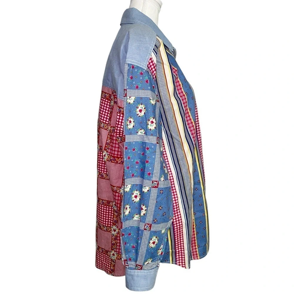 LizWear Vintage Colorful Multi Pattern Button Down Shirt with Pearl Snaps - Picture 3 of 16